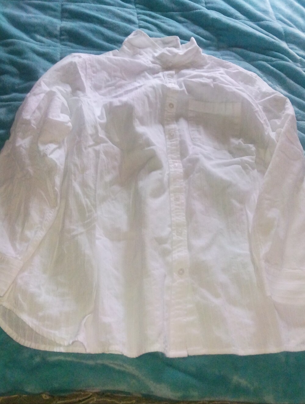 Lands' End White Long-Sleeve Button-Up Dress Shirt